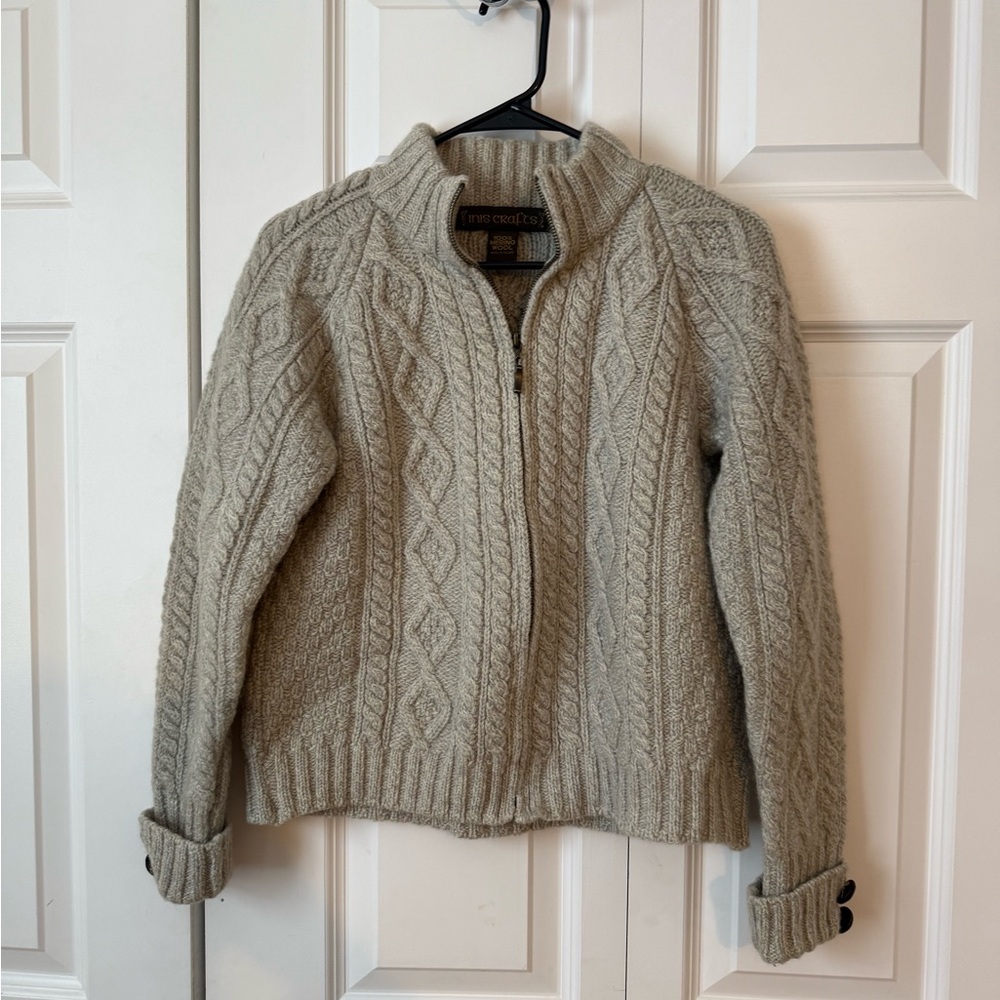 Inis Crafts Irish Wool Zip Cardigan Sz M